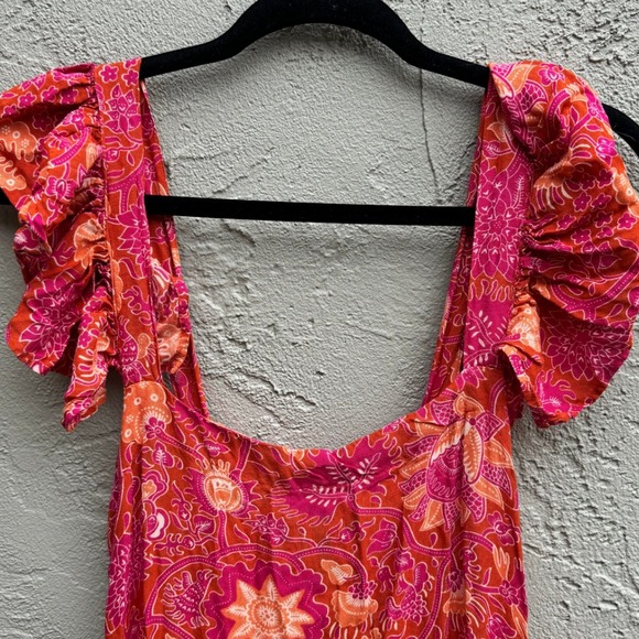 Floral Pockets Ruffle Sleeves Boho Vibrant Casual Maxi Dress - Picture 3 of 7